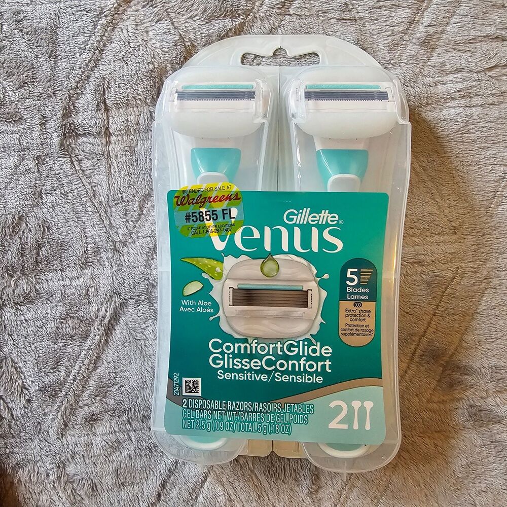 NEW Venus ComfortGlide Sensitive Disposable Razor for Women 2ct with 5 Blades